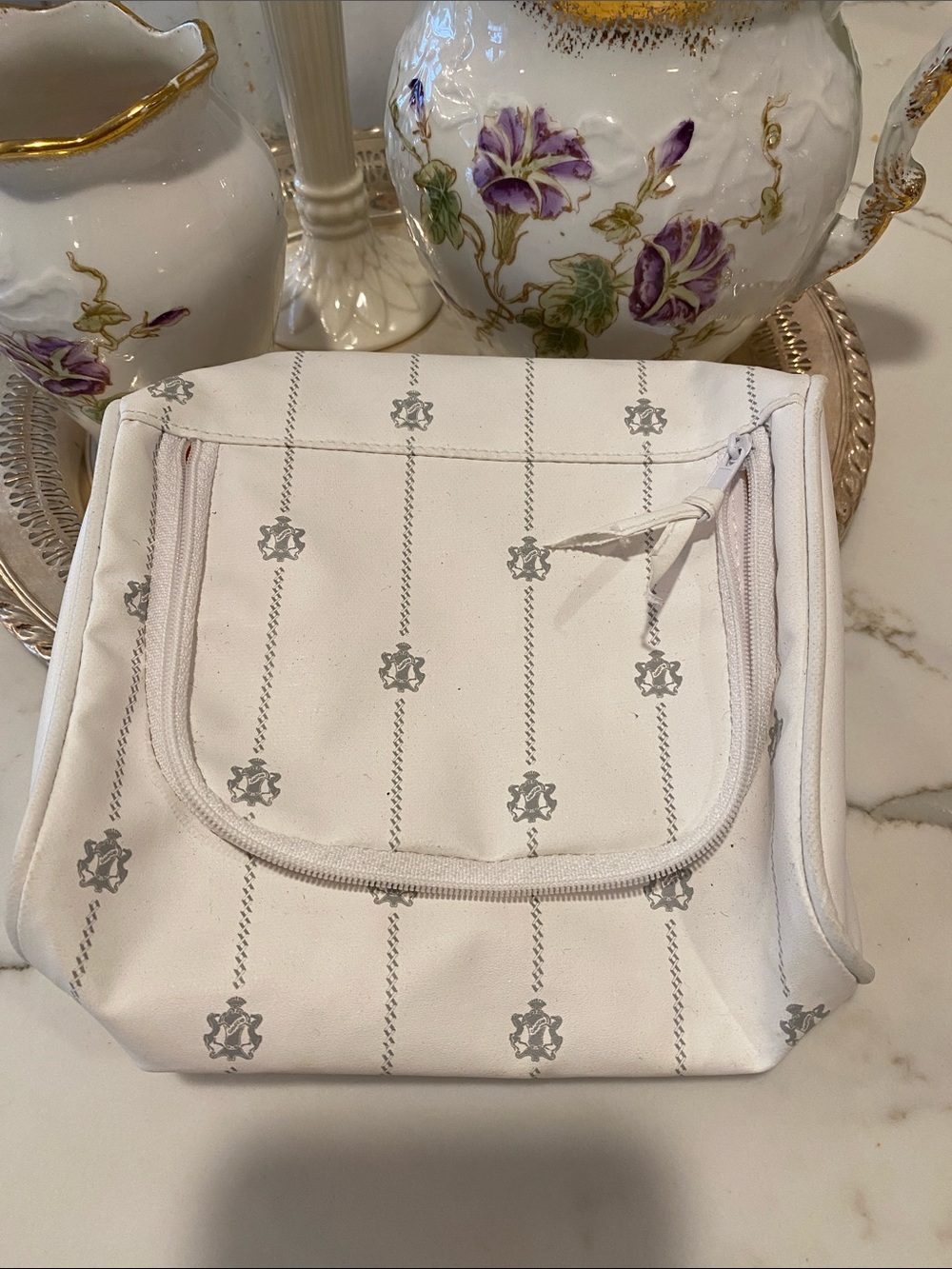 White Patterned Women's Cosmetic Pouch